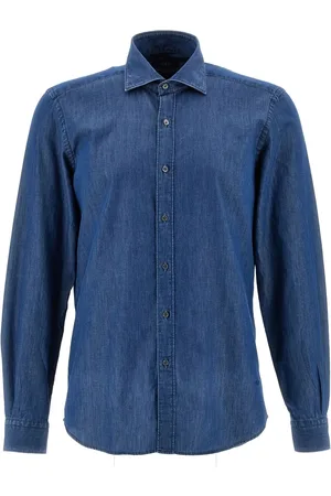 FAY Skjorta, Herr, L, Denim, Blå Denim Stone Washed Skjorta