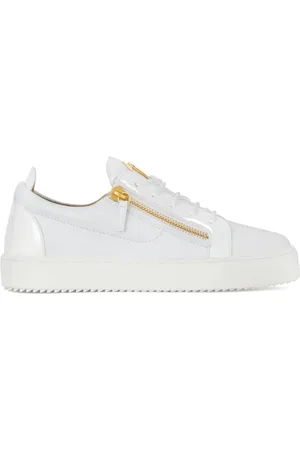 Giuseppe Zanotti Skor, Herr, 41 1/2 EU, Läder, Vita lädersneakers med dragkedja på sidan