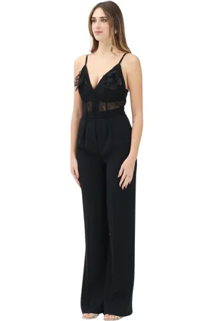 Elisabetta Franchi Jumpsuits & Playsuits, Dam, S, Svart Elegant Jumpsuit med Spetsbroderi