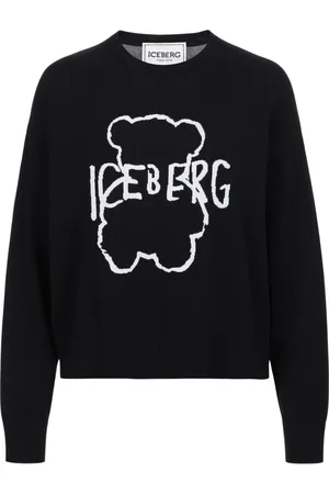 Iceberg Stickade tröjor & koftor, Dam, M, Bomull, Svart crew neck tröja i super tunn bomull