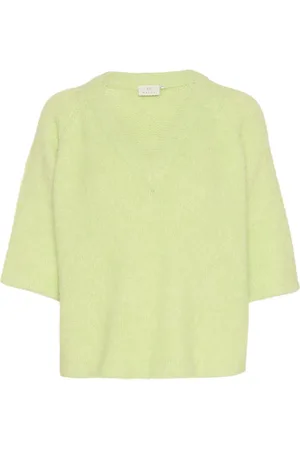 Kaffe Stickade tröjor & koftor, Dam, L, Grön V-ringad Pullover Tröja
