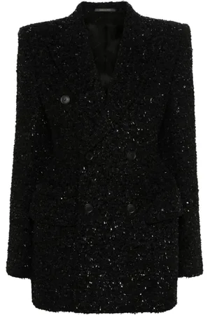 Balenciaga Jacka, Dam, S, Tweed, Svart Tweed Bouclé Dubbelknäppt Kavaj