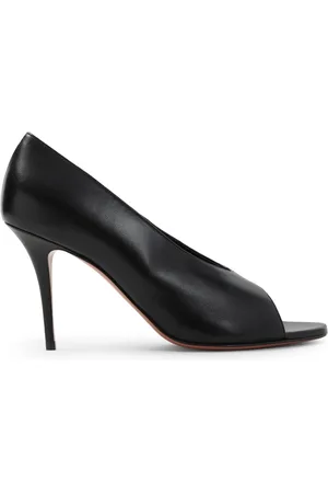 Amina Muaddi Skor, Dam, 36 1/2 EU, Läder, Julianne 90 Sandaler med Peep Toe i Nappa