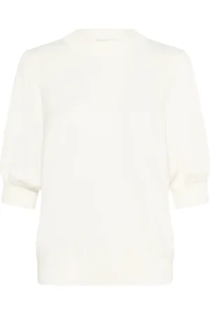 Kaffe Stickade tröjor & koftor, Dam, 2Xl, Feminin Veckad Pullover Tröja Krita