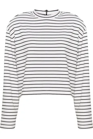 Gestuz Topp, Dam, XS, Randig Cropped Top med Axelvaddar