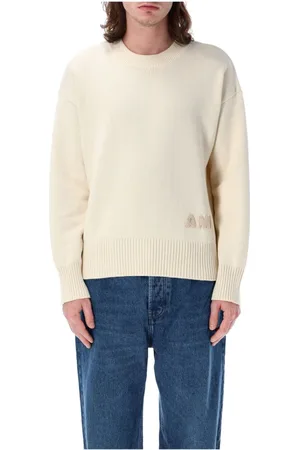 Ami Stickade tröjor & koftor, Herr, L, Bomull, Crewneck Sweater i Klassisk Stil