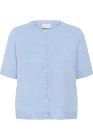 Kaffe Stickade tröjor & koftor, Dam, L, Mjuk Chambray Stickad Kofta