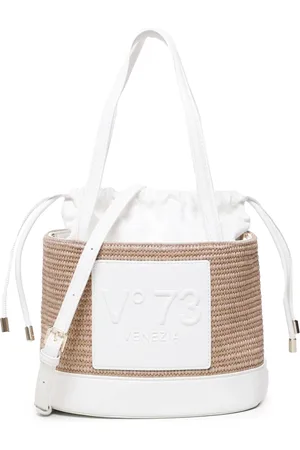 V°73 Väska, Dam, ONE Size, Bomull, Vit Straw Basket Väska med Dragsko