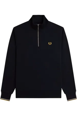 Fred Perry Sweatshirts & Hoodies, Herr, L, Bomull, Blå Half Zip Sweatshirt Sweaters