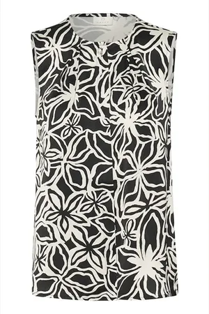 Kaffe Topp, Dam, XL, Abstrakt Tryck Blus Svart/Beige