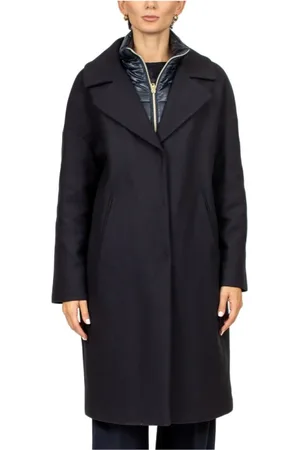HERNO Kappa, Dam, M, Nylon, Blå ullkappa med avtagbar puffer