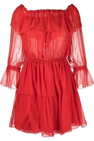 Gucci Klänning, Dam, S, Chiffong, Rosaröd Off-Shoulder Sidenklänning