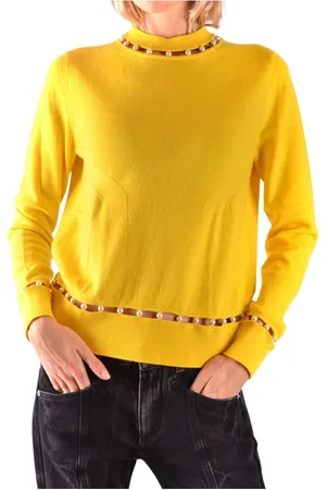 Givenchy Stickade tröjor & koftor, Dam, S, Gul Rundhalsad Tröja Fw18