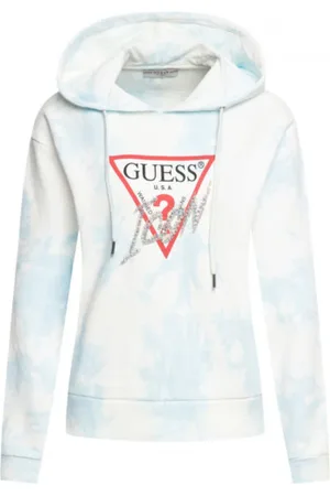 Guess Sweatshirts & Hoodies, Dam, S, Bomull, Blå och vit tie-dye-hoodie