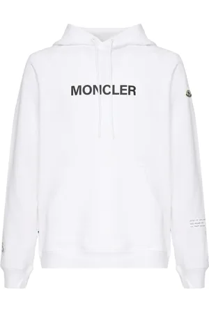 Moncler Sweatshirts & Hoodies, Herr, M, Bomull, Vit Tröja med Huva och Fickor