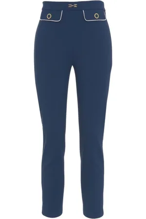 Elisabetta Franchi Byxor, Dam, L, Blå Crêpe Byxor Elegant Stil