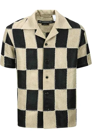 Andersson Bell Skjorta, Herr, M, Polyester, Svarta Patchwork Skjortor med Zigzag-sömn