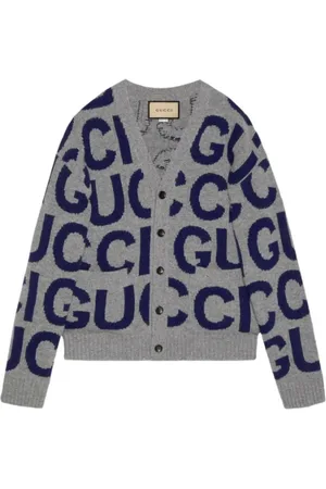 Gucci Stickade tröjor & koftor, Herr, M, Intarsia Ullkofta med Logotyp