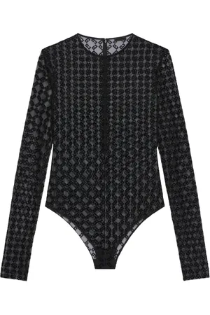 Givenchy Topp, Dam, XS, Svart Tulle Body med Monogrammotiv