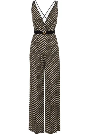Elisabetta Franchi Jumpsuits & Playsuits, Dam, M, Georgette Jumpsuit med Diamanttryck