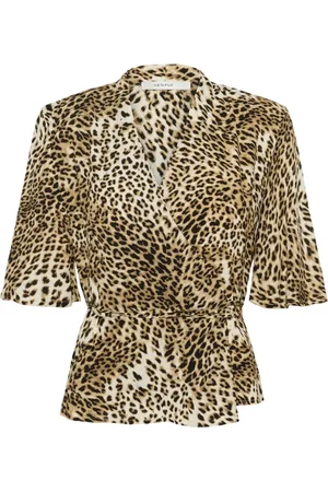 Gestuz Blusar & Skjortor , Dam, 2Xs, Leopardmönstrad Wrap Top Blus