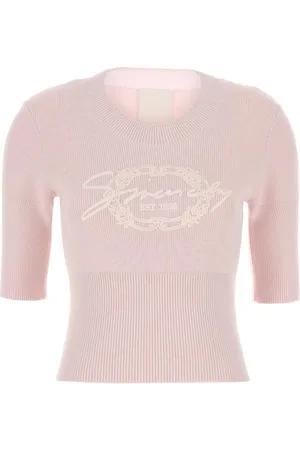 Givenchy Stickade tröjor & koftor, Dam, M, Bomull, Puderrosa Tröja med Rund Hals