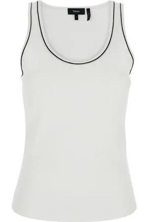 THEORY Topp, Dam, S, Bomull, Vit Scoop Neck Tank Top