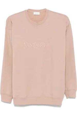 Saint Laurent Sweatshirts & Hoodies, Dam, S, Bomull, Rosa Sweatshirt med Broderad Logotyp
