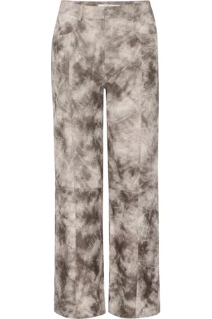 Gestuz Byxor, Dam, S, Läder, Vintage Grey Suede Straight-Leg Byxor
