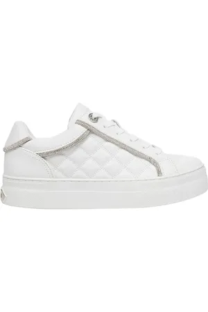 Guess Skor, Dam, 41 EU, Läder, Vita sneakers med tryck över hela ytan