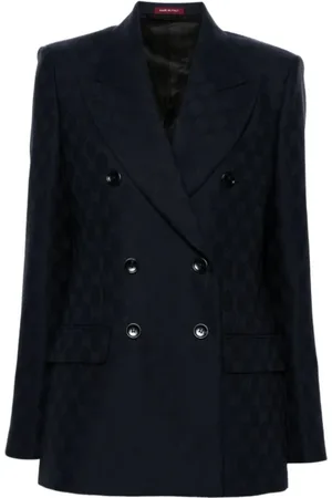 Gucci Jacka, Dam, S, Blå ullblazer med GG-jacquard