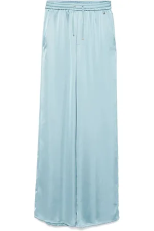 HERNO Byxor, Dam, M, Polyester, Aquamarine Satin Palazzo Pants