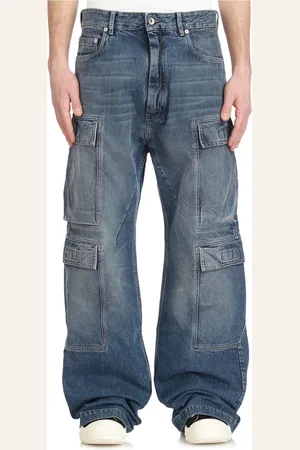Rick Owens Jeans, Herr, W32, Dubbel Cargo Jeans Indigo