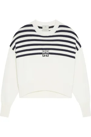 Givenchy Stickade tröjor & koftor, Dam, M, Bomull, Randig tvåfärgad tröja med 4G-märke