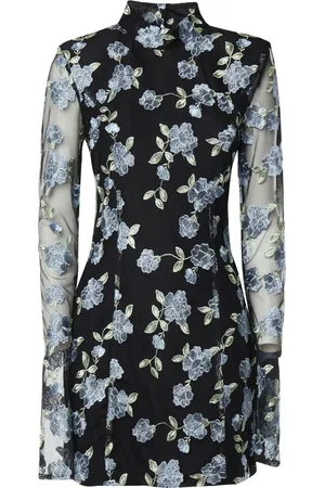 ROTATE Klänning, Dam, S, Polyester, Svart Blommig Klänning med Lång Ärm