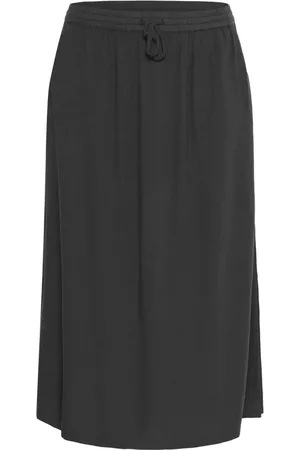 Kaffe Kjol, Dam, 3Xl, Svart Ostronkjol med Elastisk Midja
