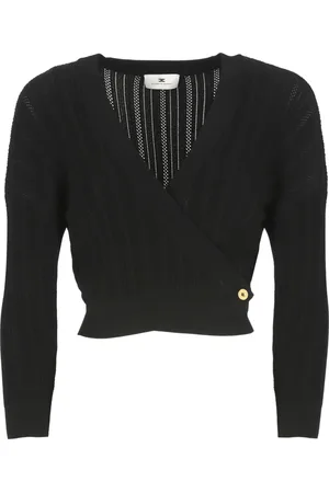 Elisabetta Franchi Stickade tröjor & koftor, Dam, 2Xs, Svart V-ringad tröja för kvinnor
