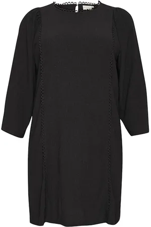Kaffe Klänning, Dam, XL, Svart Djup Jersey Klänning med Cropped Ärmar