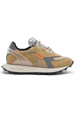 RUN OF Skor, Dam, 39 EU, Mocka, Kamelfärgade mockasneakers med grå detaljer