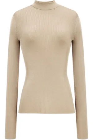 Saint Laurent Stickade tröjor & koftor, Dam, M, Silk High-necked Fitted Top Long Sleeves