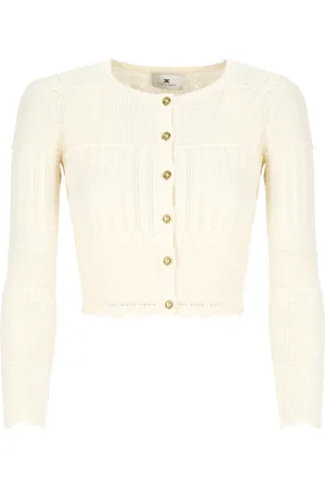 Elisabetta Franchi Stickade tröjor & koftor, Dam, S, Ivory Viskosstickad Tröja med Knappar