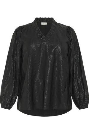 Kaffe Blusar & Skjortor , Dam, 5Xl, Feminin V-ringad Blus Svart Djup