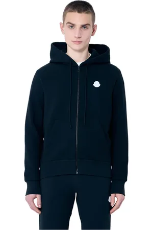 Moncler Sweatshirts & Hoodies, Herr, L, Bomull, Cotton Fleece Logo Patch Zip-Up Sweatshirt