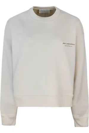 Serafini Sweatshirts & Hoodies, Dam, M, Bomull, Vit Tröja med Ribbstickad Nederkant och Manschetter