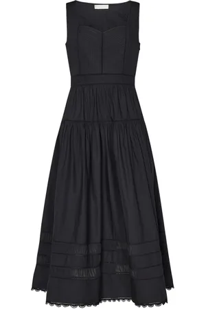 ULLA JOHNSON Klänning, Dam, 3Xs, Bomull, Svart Ss25 Midi Klänning med Sweetheart Ringning