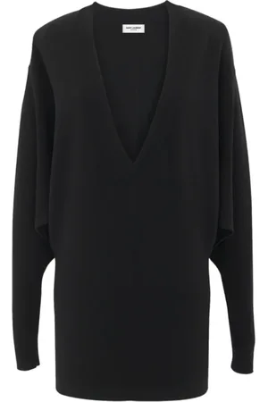 Saint Laurent Stickade tröjor & koftor, Dam, L, V-ringad klänning i ull