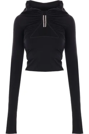 Rick Owens Topp, Dam, XS, Nylon, Svart Cut-Out Långärmad Jerseytopp