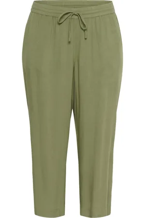 Kaffe Byxor, Dam, 4Xl, Gröna Cropped Byxor med Elastisk Midja