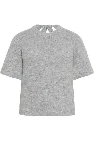 Kaffe Stickade tröjor & koftor, Dam, S, Polyester, Grå Melange Båge Pullover Tröja