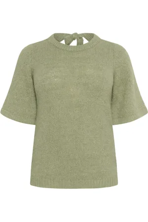 Kaffe Stickade tröjor & koftor, Dam, S, Polyester, Sløyfe Pullover Strikke Olje Grønn Melange